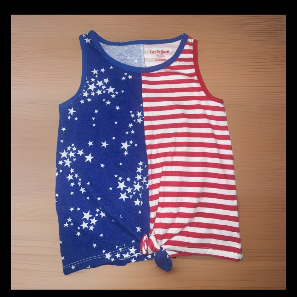 Cat & Jack Girls XS(4/5) Blue and Red Star & Stripe Tank Top